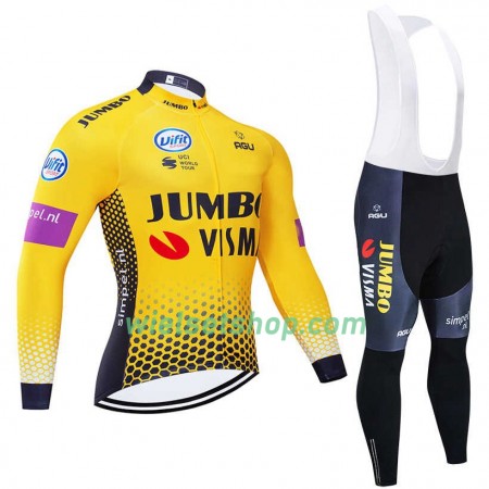 Fietskleding (Fietsshirt Lange Mouw + Lange Koersbroek) 2019 Team Jumbo-Visma N001